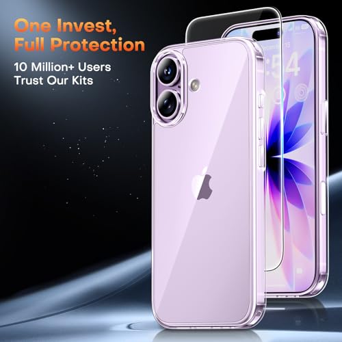 TAURI for iPhone 17 Case, Camera Control Anti-Yellowing, with Screen Protector, Military-Grade Protection Shockproof Phone Case for iPhone 17, Clear - color: B-Button Clear