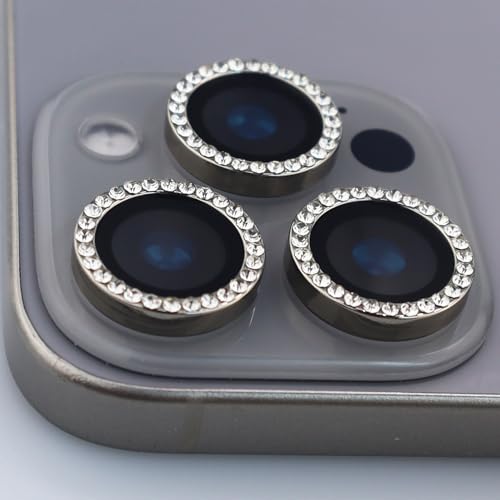 BONVAN for iPhone 15 Pro/Pro Max/14 Pro/ProMax Camera Lens Protector - Bling Glitter Diamond Metal Crystal Tempered Glass Screen Accessories Rhinestones Lens Cover (Grey) - color: Grey