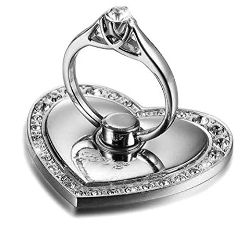 Cell Phone Ring Holder Grip Turns 360° Degrees & 180° Degrees Adjustable to Fit Your Needs Helps Stabilize Phone for Selfies and Wall Hook 4 Colors Available Heart Design 62902 (D - Silver)