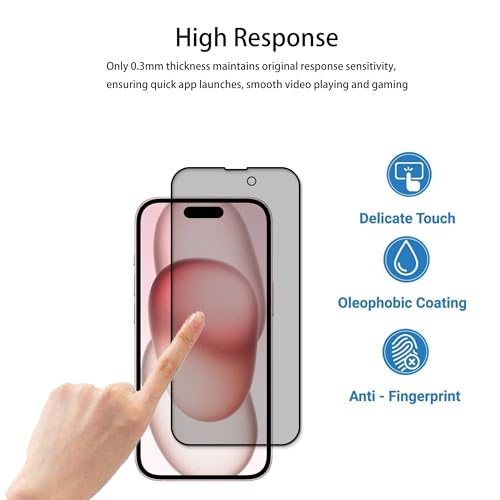 Privacy Screen Protector Designed For iPhone 15 Anti Spy Private Tempered Glass Film 2-Pack Camera Lens Protector Film 2-Pack With Easy Alignment Tool