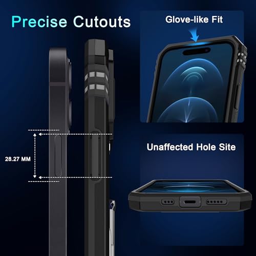 DEERLAMN Case for iPhone 15 with Slide Camera Cover + Screen Protector (2 Packs), Rotated Ring Kickstand Military Grade Shockproof Protective Cover-Black - color: Black