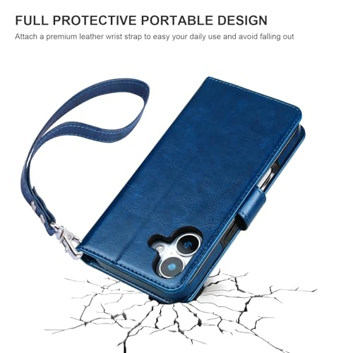 Bocasal Detachable Wallet Case Card Holder for iPhone 17, Blue | RFID Blocking Kickstand Card Slots Holder PU Leather Magnetic Shockproof Wrist Strap Removable Flip Protective Cover 6.3 inch - color: Blue
