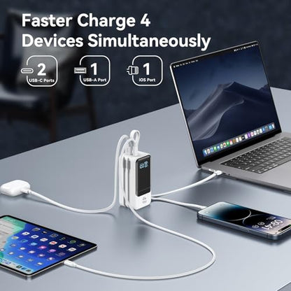 Selore&S-Global 65W Power Bank for Laptop, 18400mAh Fast Charging Portable Charger, Battery Pack with Dual Built-in USB-C & Lightning Cables, LCD Display Travel Chargers for MacBook/Dell XPS