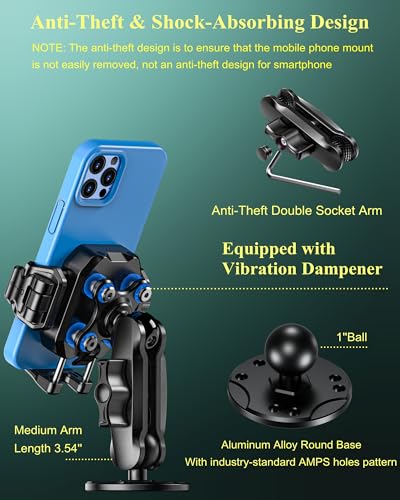 BRCOVAN Anti-Theft Phone Mount Holder with Vibration Dampener, 1s Locking