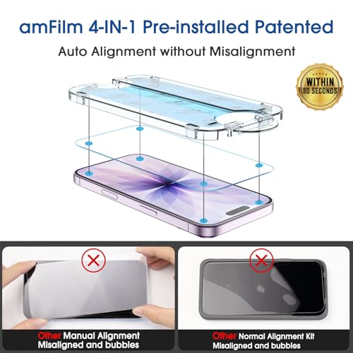 amFilm OneTouch for iPhone 17 Screen Protector 6.3'' Tempered Glass - size: IPH17-6.3”