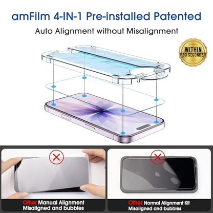 amFilm OneTouch for iPhone 17 Screen Protector 6.3'' Tempered Glass - size: IPH17-6.3”