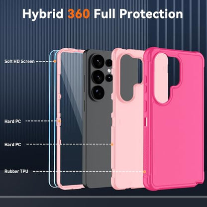Compatible with Samsung Galaxy S26 Ultra Case with HD Screen Protector, 3-Layer Shockproof Military Grade Full Body Protection, Heavy Duty Hybrid Protective Phone Cover (Pink/Rose Gold) - color: Pink/Rose Gold