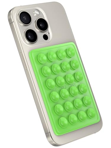 StickyGrippy Suction Phone Case Mount, Sillicon Adhesive Phone Accessory for iPhone and Android, Hands-Free Strong Grip Mirror Shower Phone Holder, Tiktok Videos and Selfies (Green) - color: Green