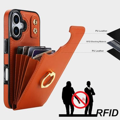 Folosu for iPhone 17 Case Wallet with Card Holder, Finger Ring Cover Brown - color: Brown