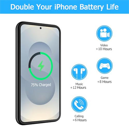 Battery Case for Galaxy S25 Plus, [12000mAh] Slim Rechargeable Smart Extended Charging Case Compatible with Galaxy S25 Plus(6.7 inch) Backup Power Battery Pack Charger Cover-Black - size: Galaxy S25 Plus