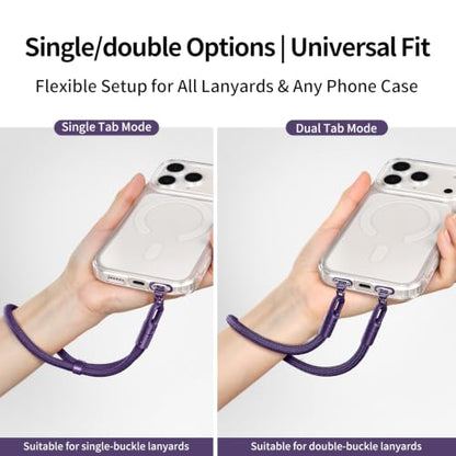 saxsion Side-Mount Phone Tether Tab, Metal Lanyard Patch, 360° Swivel Clip, 304 Stainless Steel, Won't Block Charging Port - color: Dark Purple