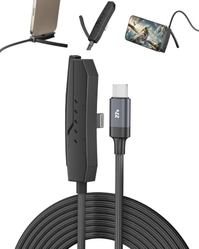 USB-C to Lightning Cable with Built-in Phone Stand - 2-in-1 Invisible Holder iPhone Charger Cord, MFi Certified 27W PD Fast Charging 90 Degree Sideways iPhone Charger for iPhone 14-5, iPad, Gaming