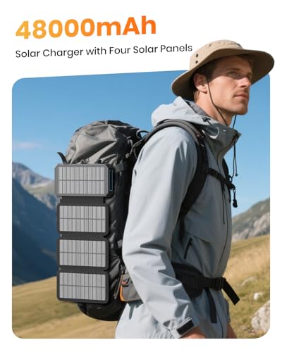 SOARAISE Solar Power Bank 48000mAh Wireless Battery Pack with 4 Cables