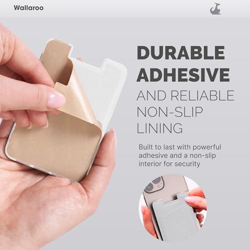 Wallaroo Premium Leather Cell Phone Wallet Stick On - Android and iPhone Wallet and Card Holder for Women and Men - Durable with Non-Slip Lining Secures Up to 3 Cards - color: White Leather