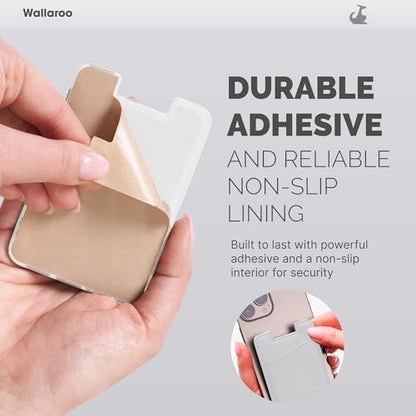 Wallaroo Premium Leather Cell Phone Wallet Stick On - Android and iPhone Wallet and Card Holder for Women and Men - Durable with Non-Slip Lining Secures Up to 3 Cards - color: White Leather
