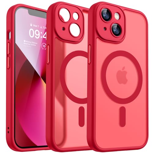 CANSHN Magnetic for iPhone 13 Case, Upgraded [Full Camera Protection] [Compatible with Magsafe] [Translucent Matte] Shockproof Protective Phone Case for iPhone 13 6.1" - Red - color: Red, size: iPhone 13 (6.1 Inch, 2 Lens)
