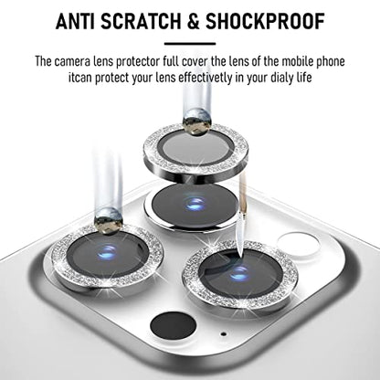 Suoman 3-Pack for iPhone 13 Pro 6.1 inch / 13 Pro Max 6.7 inch Camera Lens Protector, 9H Hardness Tempered Glass Film, [Glitter diamonds] Individual Metal Protective Cover- Silver - color: Silver