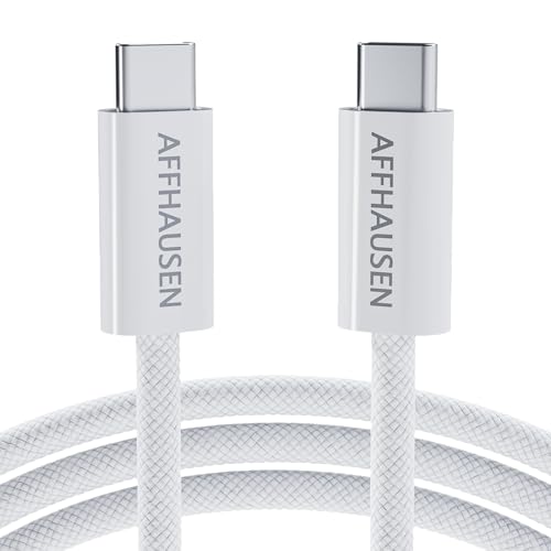 AFFHAUSEN USB-C to USB-C Cable 7ft (2.1m), 240W, Braided White - color: White