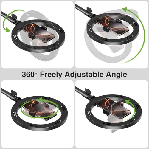 elitehood Overhead Phone Mount with Ring Light, Overhead Tripod for iPhone - style: Desk Stand with Light