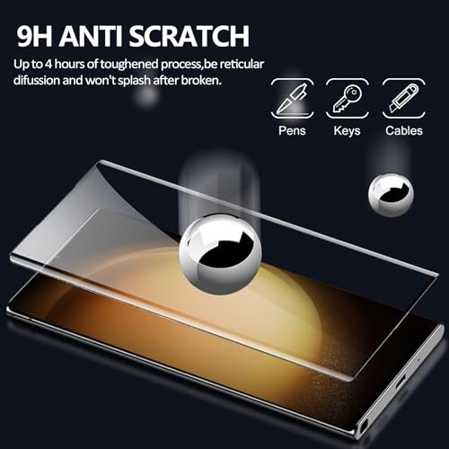 3 Pack HD Clear Tempered Glass Screen Protector for Samsung Galaxy S23 Ultra 5G, Fingerprint Unlock, 3D Curved, Scratch Resistant, Bubble-Free