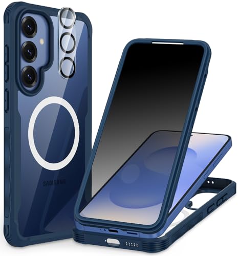 CENHUFO Magnetic Privacy for Samsung Galaxy S25 Case, Full Body Phone Case with Built-in 9H Tempered Glass Privacy Screen Protector and Camera Lens Cover, Shockproof Protective Clear Bumper -Blue - color: Blue, size: S25