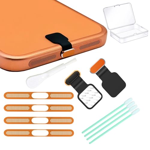 [2-Pack] Metal Phone Anti-Lost Dust Plug, Type-C Cover Cap, Metal Mesh Speaker Dust Cover, Cell Phone Cleaning Kit with Brush Port Plug Set Accessories for iPhone18 17 Pro/Pro Max (Orange 18 17 Max) - color: Orange 17 Max