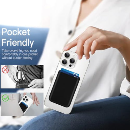Compatible with MagSafe Wallet, Leather TPU Protective, Black - color: Black