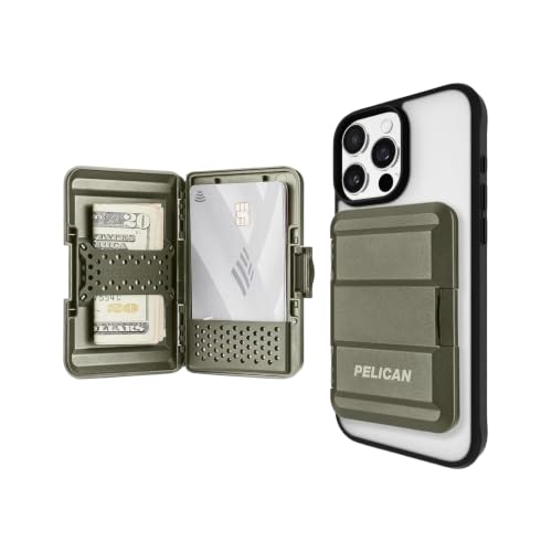 Pelican MagSafe Wallet for iPhone - Slim Magnetic Phone Wallet - OD Green | Heavy Duty MIL-STD Snap-On Magnetic Card Holder - Detachable Hard MagSafe Wallet for iPhone 17 Pro Max/16/15/14/13/Pixel 10 - color: Green, style: Protector