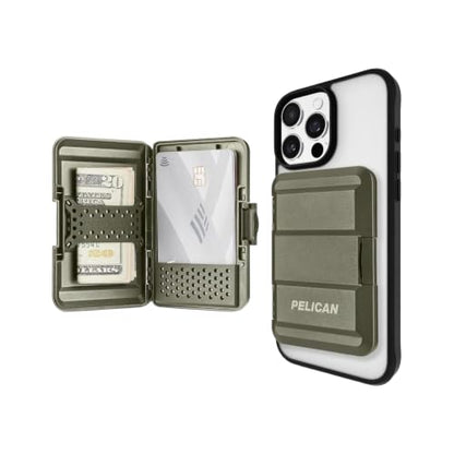 Pelican MagSafe Wallet for iPhone - Slim Magnetic Phone Wallet - OD Green | Heavy Duty MIL-STD Snap-On Magnetic Card Holder - Detachable Hard MagSafe Wallet for iPhone 17 Pro Max/16/15/14/13/Pixel 10 - color: Green, style: Protector