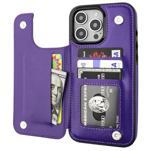 ONETOP for iPhone 16 Pro Max Wallet Case with Credit Card Holder,Purple | Kickstand,ID/Cash Holder,Case Wallet with Card Slots,Double Magnetic Clasp,Durable PU Leather Shockproof Cover for Women Men - color: Purple