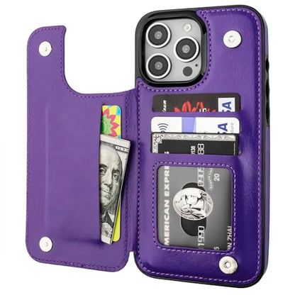 ONETOP for iPhone 16 Pro Max Wallet Case with Credit Card Holder,Purple | Kickstand,ID/Cash Holder,Case Wallet with Card Slots,Double Magnetic Clasp,Durable PU Leather Shockproof Cover for Women Men - color: Purple