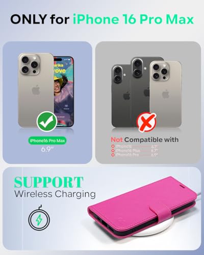 OCASE Compatible with iPhone 16 Pro Max Wallet Case, PU Leather Flip Folio Case with Card Holders RFID Blocking Kickstand [Shockproof TPU Inner Shell] Phone Cover 6.9 Inch 2024, Rose | RFID Blocking, Flip Case, Magnetic Clasp, PU Leather Wallet Case, Kick