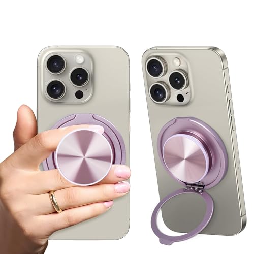 Cell Phone Grip for with Kickstand, Secure Hold for iPhone Cases, Adjustable Foldable Desktop Phone Holder Cradle Dock Compatible (Purple Stainless Steel) - color: Purple Stainless Steel