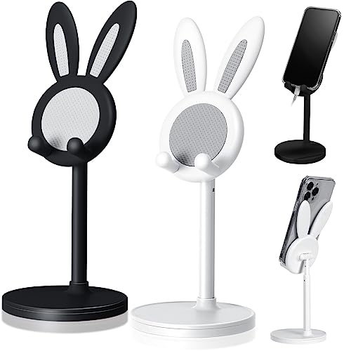 Kathfly 2 Pack Cute Phone Stand for Desk, Black and Milky White, Rabbit - color: Black and White, style: Rabbit