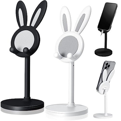 Kathfly 2 Pack Cute Phone Stand for Desk, Black and Milky White, Rabbit - color: Black and White, style: Rabbit