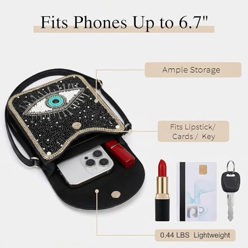 Small Crossbody Bags for Women, Cell Phone Shoulder Bag Boho Wallet Purse - color: Black Eye