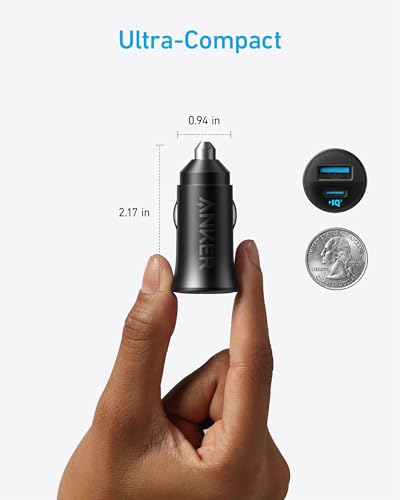 Anker 30W 2-Port PowerIQ 3.0 USB C iPhone Car Charger, Type-C Car Adapter