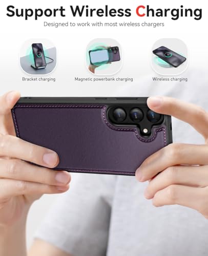 OCASE for Samsung Galaxy S25 Detachable Wallet Case, Dark Purple | 2-in-1, Card Holder, RFID Blocking, Stand, Wrist Strap, Shockproof, Wireless Charging, Magnetic, PU Leather Flip Phone Cover - color: Dark Pruple, size: Samsung Galaxy S25