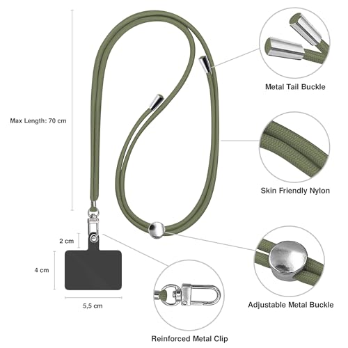 TBOC Cell Phone Lanyard [Army Green] - Comfortable Universal Smartphone Lanyard - Easy to Use Neck Phone Holder [Black Patch] - Adjustable Length Phone Strap Crossbody - Fits All Mobile Phones - color: Army Green