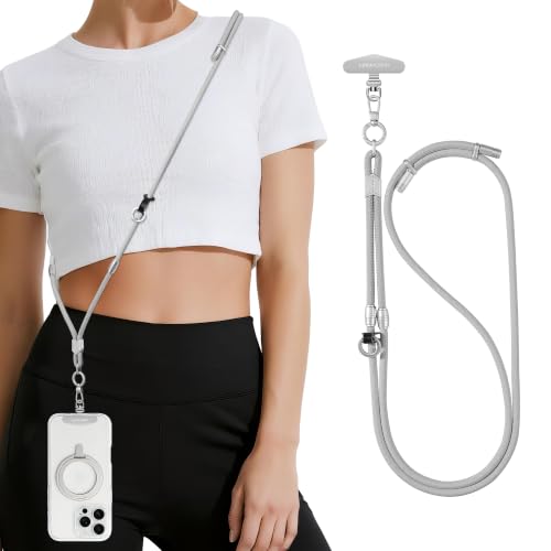3 in 1 Luxury Phone Lanyard, Adjustable Crossbody Neck Strap & Short Wrist Strap, Anti-Lost Anti-Theft Detachable Phone Chain, Versatile Shoulder Phone Sling for All Cell Phones(Grey) - color: Grey