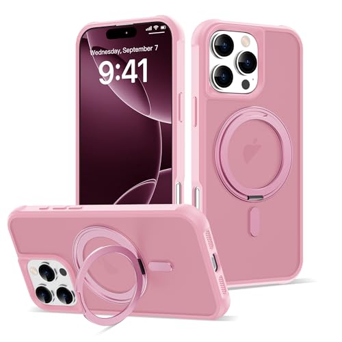 for iPhone 16 Pro Max Case with 360° Rotatable Magnetic Ring Stand [Compatible Mag-Safe] [Military Grade Protection] Translucent Matte Phone Cases for Women Men 6.9'', Pink - color: Pink, size: Iphone 16 PRO MAX