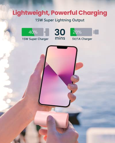 Pink Small Portable Battery Charger 4800mAh, Tiny Power Bank Ultra-Compact 15W Fast Charging Mini Battery Pack Power Charger for iPhone 14 Pro/13/12/11/8/iPad Air/Mini/Pro/AirPods Pro I/II - color: Pink
