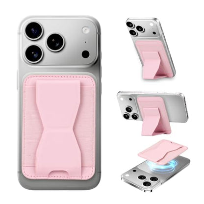 for MagSafe Wallet with Stand Grip, 5 Card Holder for iPhone Pink - color: Pink