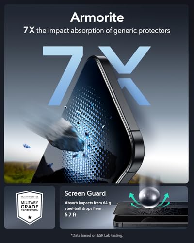 ESR 3 Pack for iPhone 17/iPhone 16 Pro Privacy Screen Protector, Armorite | 7X Impact Absorption, 9H+ Tempered Glass, Anti-Spy, Easy One-Pull Installation, UltraFit Tray, Full-Coverage Protection - size: iPhone 17/16 Pro 6.3 inch