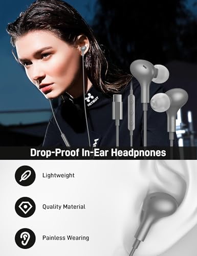 USB C Headphones for Apple/iPhone Duo 18 17 16 15 Wired Earbuds with Case - color: Grey