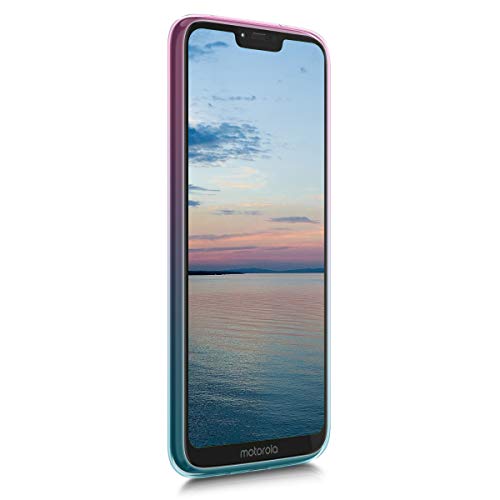 kwmobile Case Compatible with Motorola Moto G7 Power - Case Transparent Gradient Phone Cover - Bicolor Dark Pink/Blue/Transparent