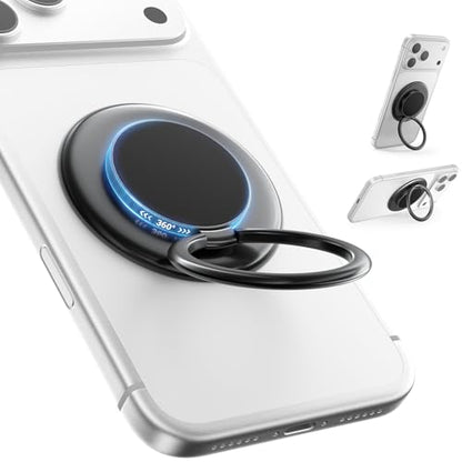 SUPERONE Double-Sided MagSafe Phone Grip, Adjustable Magnetic Ring Stand - color: Pure Black