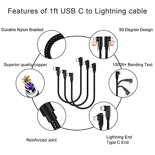 USB C to Lightning Cable 1ft MFi Certified 90 Degree iPhone Charger 3 Pack - size: 1FT