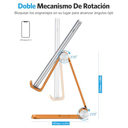 OMOTON Foldable Cell Phone Stand, C4 Portable Aluminum Phone Holder - color: Orange