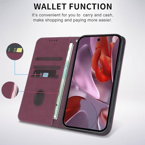 Wallet Case for Google Pixel 9A 2025 6.3 Inch - PU Leather Flip Cover with Card Holder Slots, Strong Magnetic Folio Kickstand Phone Case, Wine Red - color: Wine Red, size: google pixel 9a 6.3"